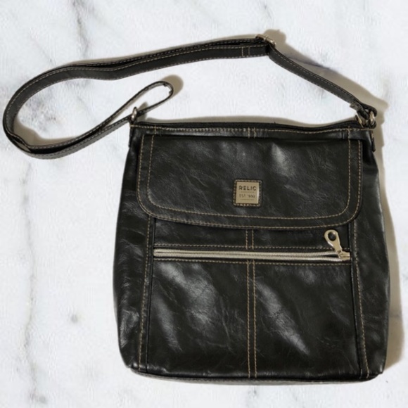 relic black leather purse